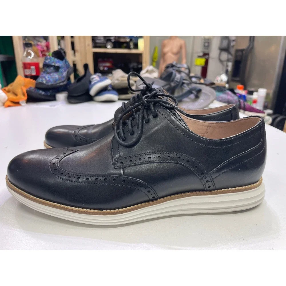 Cole Haan Grand.OS Mens Black Leather Wingtip Oxford Shoes C26469 Sz 11.5 M NEW